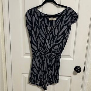 Lucy Love Black and Gray Leaf Print Romper